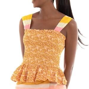 Scotch & Soda Sun Seekers Smocked Seersucker Peplum Tank Top Womens XS